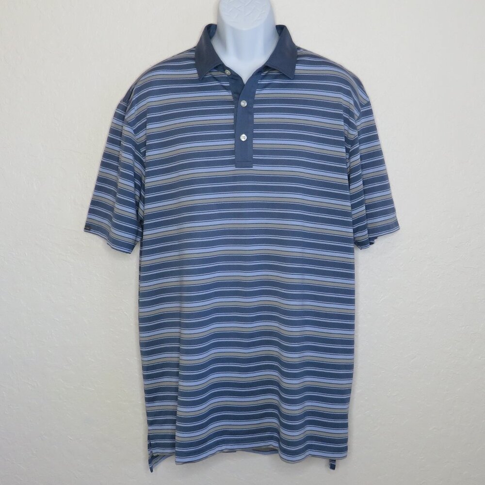 Dunning Golf* Men's Short Sleeve 3 Button Straight Hem Stripe Golf Polo Shirt~XL